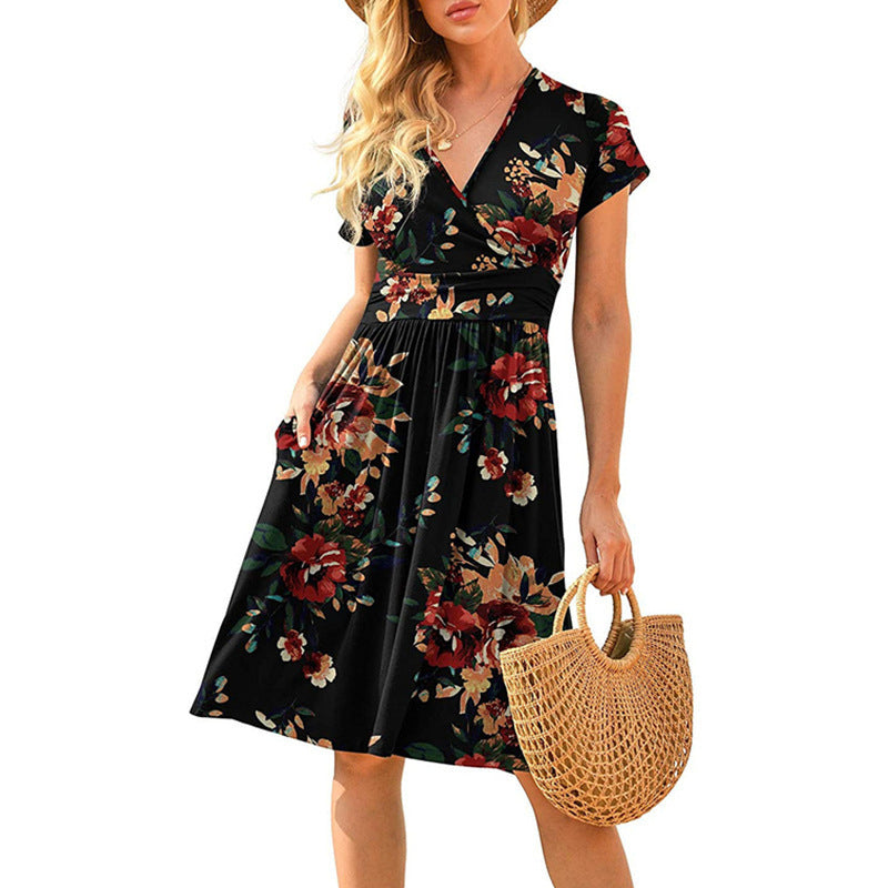 Aria | Floral Wrap Dress - Ruffle Short Sleeve V-Neck Summer Dress for Women