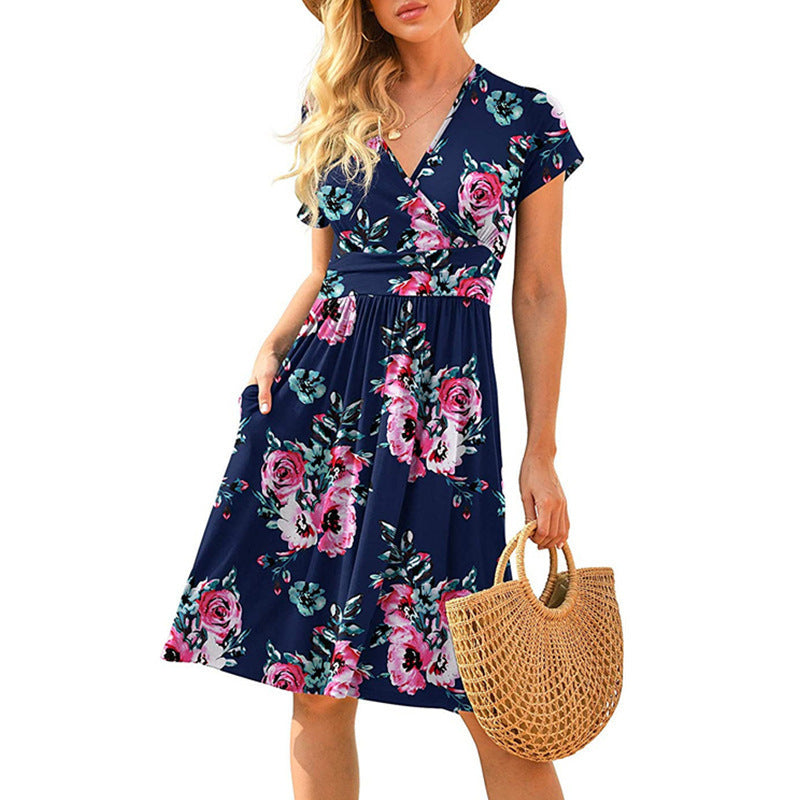 Aria | Floral Wrap Dress - Ruffle Short Sleeve V-Neck Summer Dress for Women