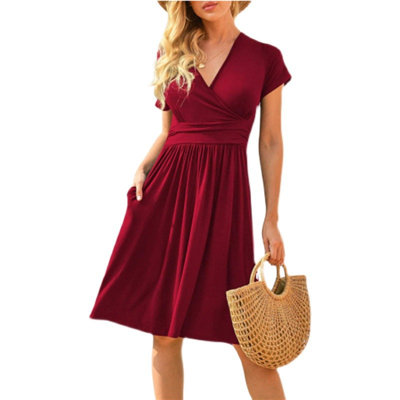Aria | Floral Wrap Dress - Ruffle Short Sleeve V-Neck Summer Dress for Women
