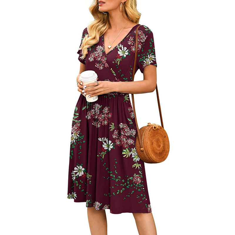 Aria | Floral Wrap Dress - Ruffle Short Sleeve V-Neck Summer Dress for Women