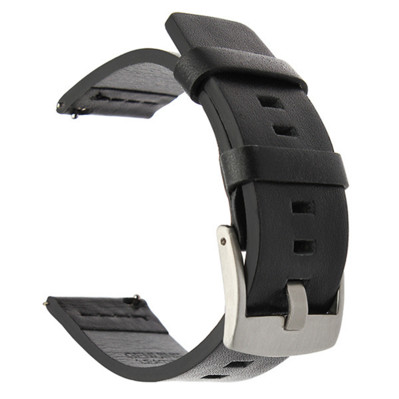 Black Classic Leather Band with Silver Buckle for Samsung Watch in 20mm/22mm