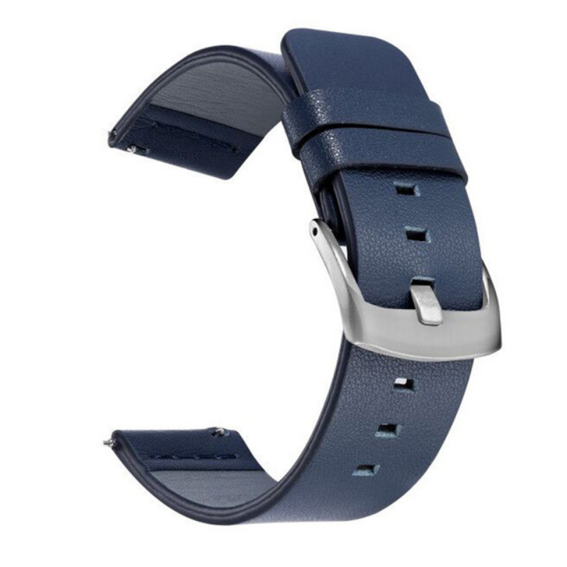 Blue Classic Leather Band with Silver Buckle for Samsung Watch in 20mm/22mm