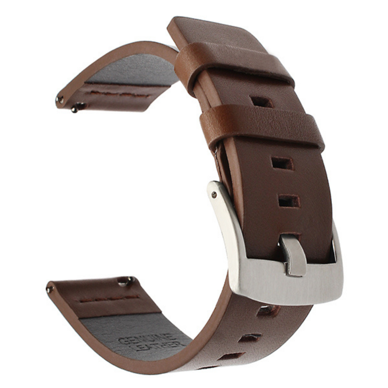 Brown Classic Leather Band with Silver Buckle for Samsung Watch in 20mm/22mm