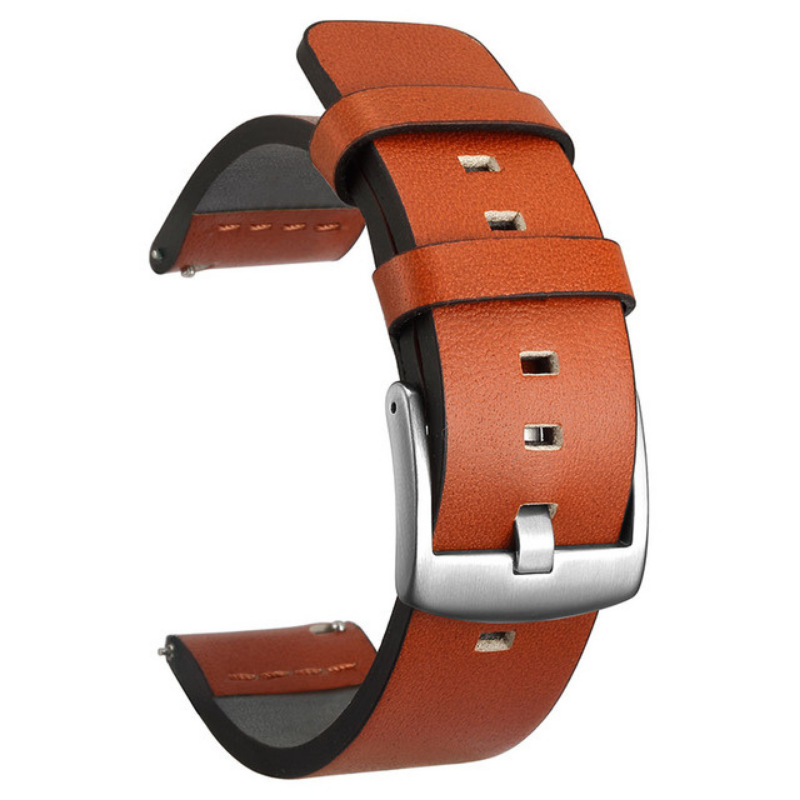 Orange Classic Leather Band with Silver Buckle for Samsung Watch in 20mm/22mm