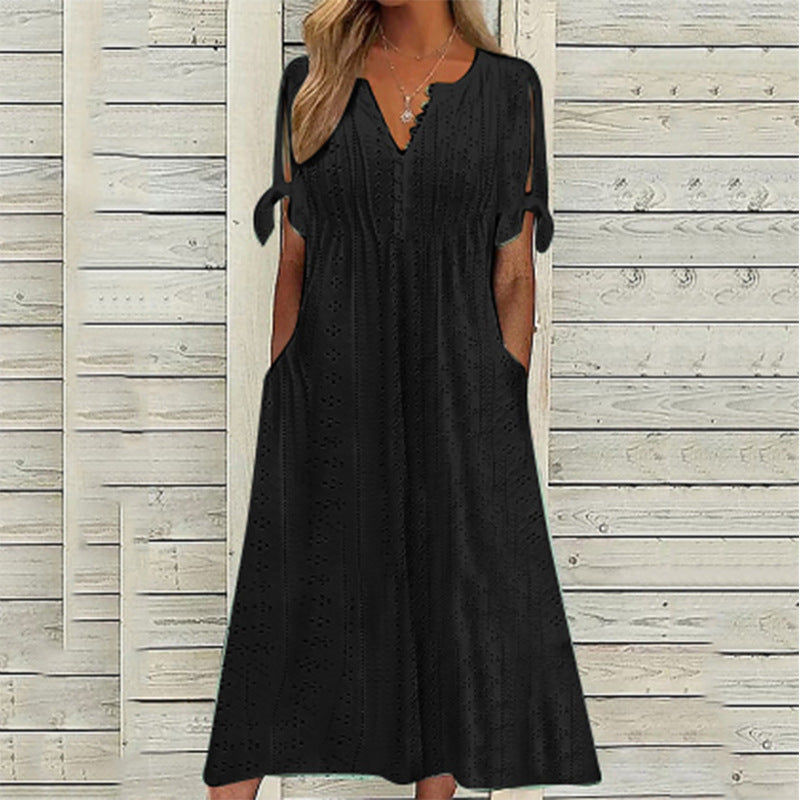 Freya | Boho Floral Tunic Dress - Short Sleeve A-Line Summer Swing Dress with Pockets