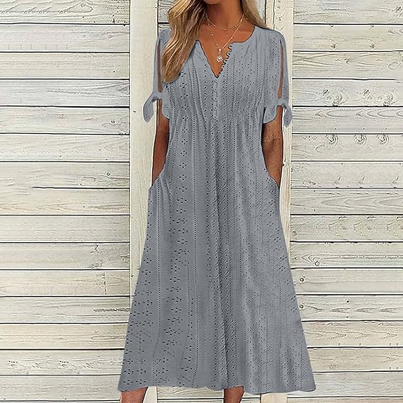 Freya | Boho Floral Tunic Dress - Short Sleeve A-Line Summer Swing Dress with Pockets