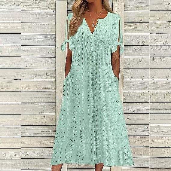 Freya | Boho Floral Tunic Dress - Short Sleeve A-Line Summer Swing Dress with Pockets