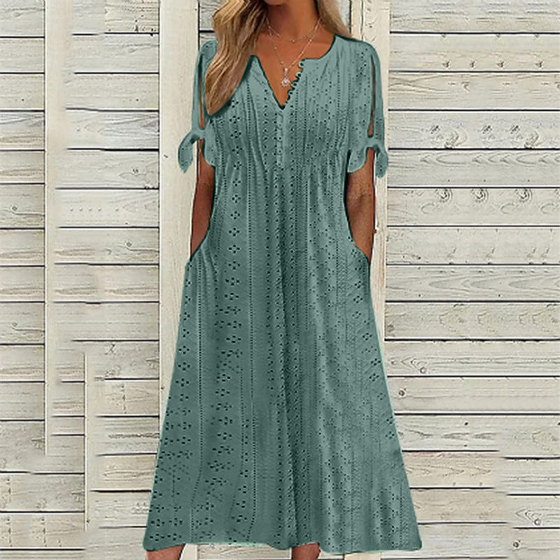 Freya | Boho Floral Tunic Dress - Short Sleeve A-Line Summer Swing Dress with Pockets