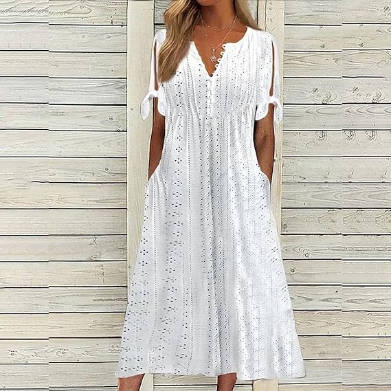 Freya | Boho Floral Tunic Dress - Short Sleeve A-Line Summer Swing Dress with Pockets